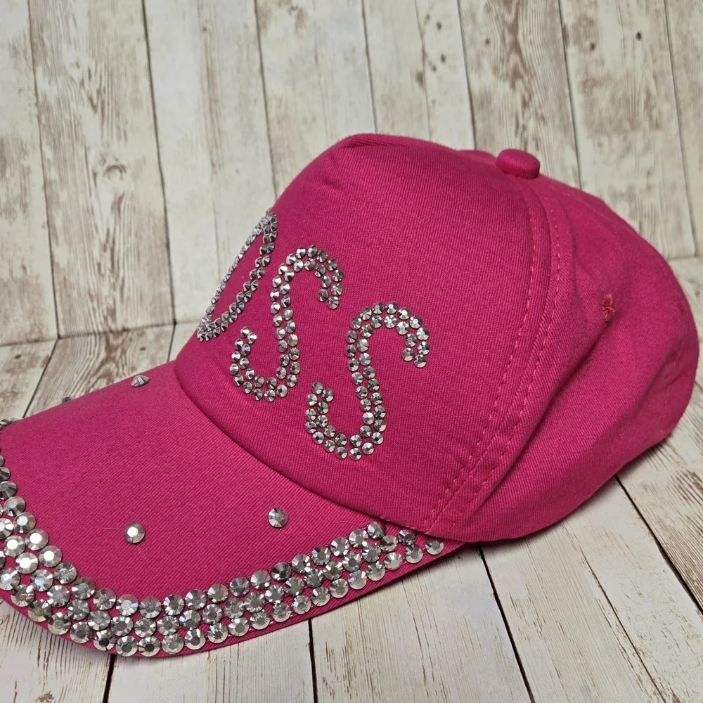 Pink Rhinestone BOSS Hat Bling Studded Baseball Cap Adjustable EUC - Picture 2 of 7